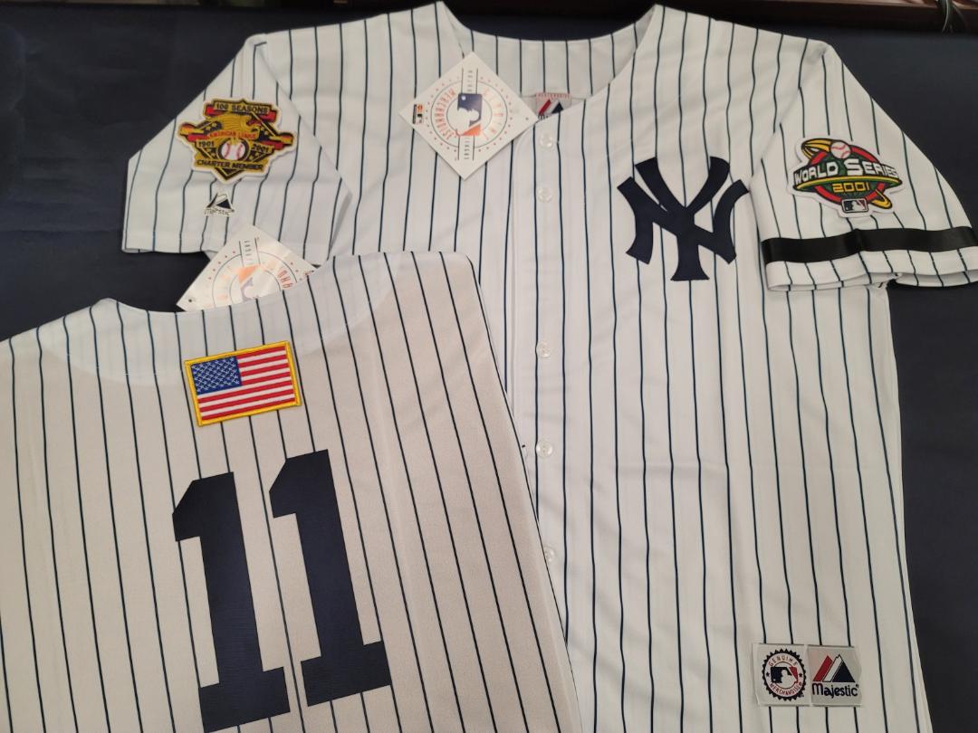 Majestic New York Yankees CHUCK KNOBLAUCH 2001 World Series Baseball JERSEY White P/S (9/11 Memorial)