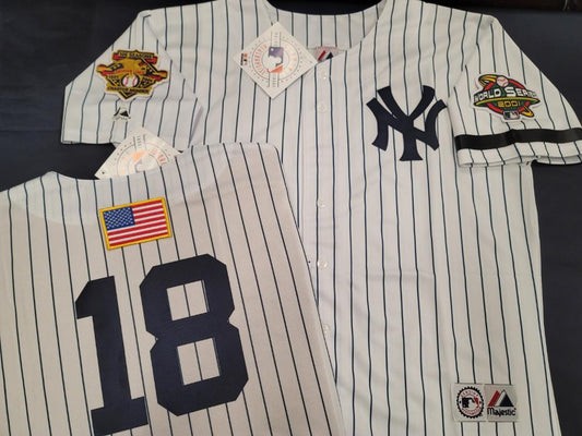Majestic New York Yankees SCOTT BROSIUS 2001 World Series Baseball JERSEY White P/S (9/11 Memorial)