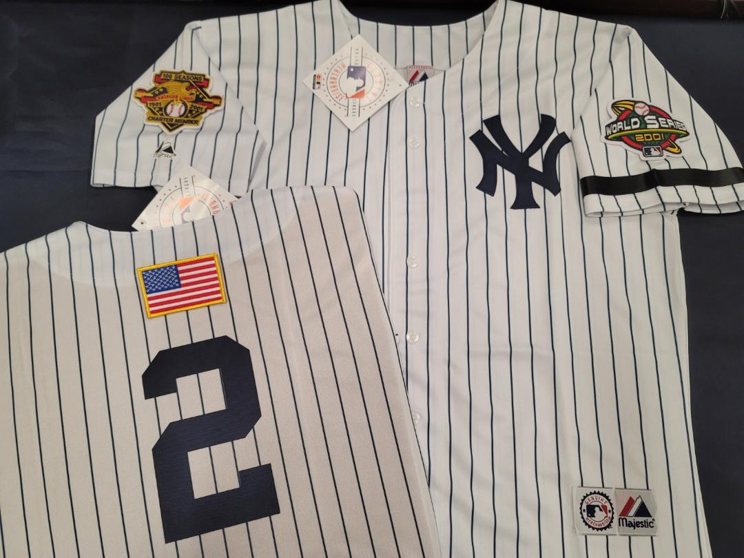 Majestic New York Yankees DEREK JETER 2001 World Series Baseball JERSEY White P/S (9/11 Memorial)