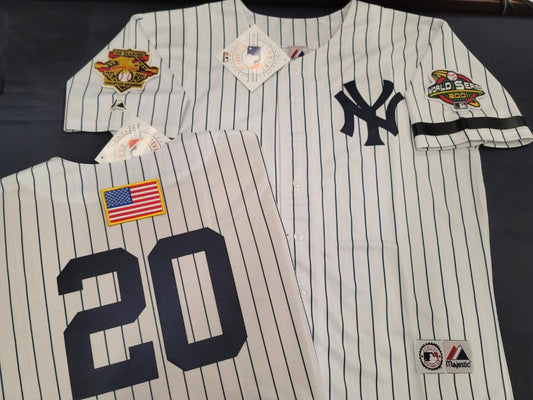 Majestic New York Yankees JORGE POSADA 2001 World Series Baseball JERSEY White P/S (9/11 Memorial)