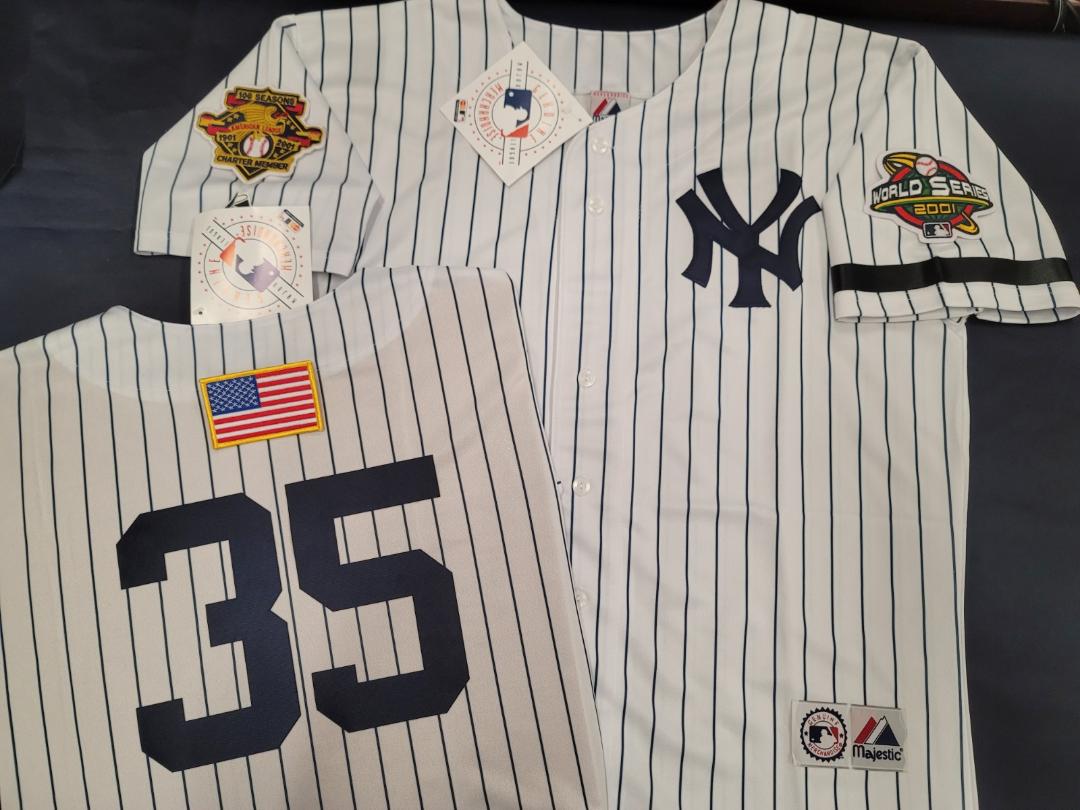 Majestic New York Yankees MIKE MUSSINA 2001 World Series Baseball JERSEY White P/S (9/11 Memorial)