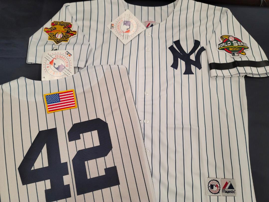 Majestic New York Yankees MARIANO RIVERA 2001 World Series Baseball JERSEY White P/S (9/11 Memorial)