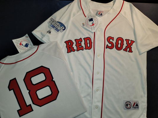 Majestic Boston Red Sox JOHNNY DAMON 2004 World Series Baseball Jersey WHITE