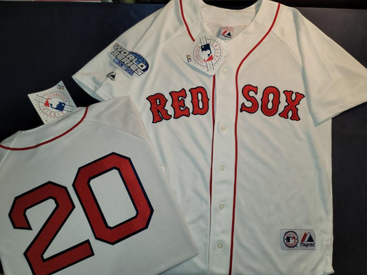 Majestic Boston Red Sox KEVIN YOUKILIS 2004 World Series Baseball Jersey WHITE
