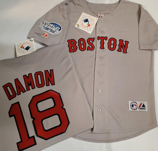 Majestic Boston Red Sox JOHNNY DAMON 2004 World Series Baseball Jersey GRAY