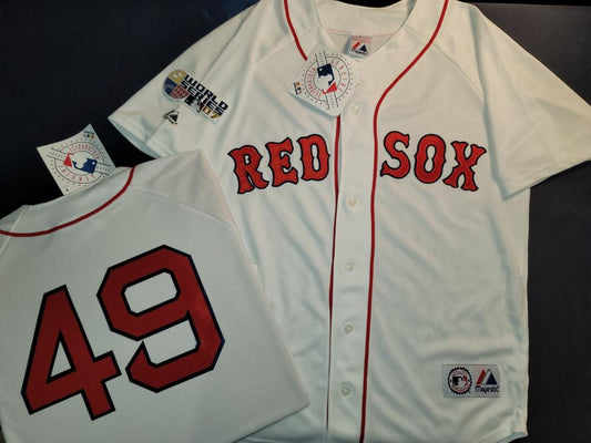Majestic Boston Red Sox TIM WAKEFIELD 2007 World Series Baseball Jersey WHITE
