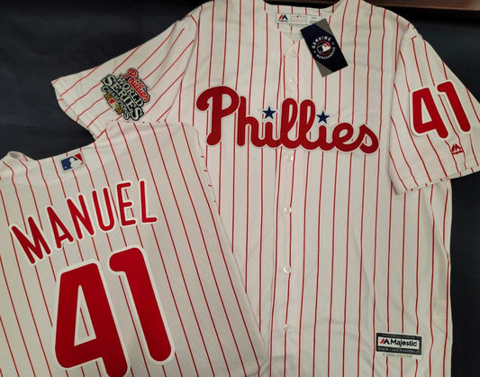 Majestic Philadelphia Phillies CHARLIE MANUEL 2008 World Series Champions Baseball Jersey WHT P/S