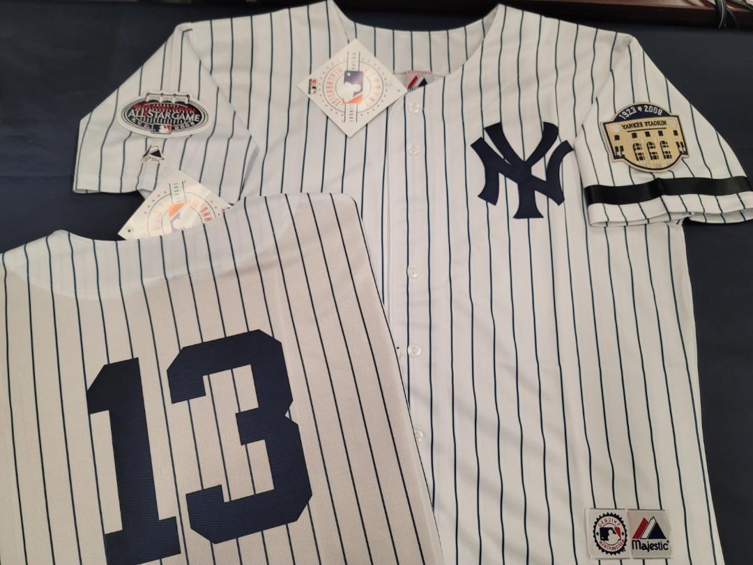 Majestic New York Yankees ALEX RODRIGUEZ 2008 Baseball JERSEY White P/S (Stadium Closing & All Star Patch) (Bobby Murcer Memorial Band)