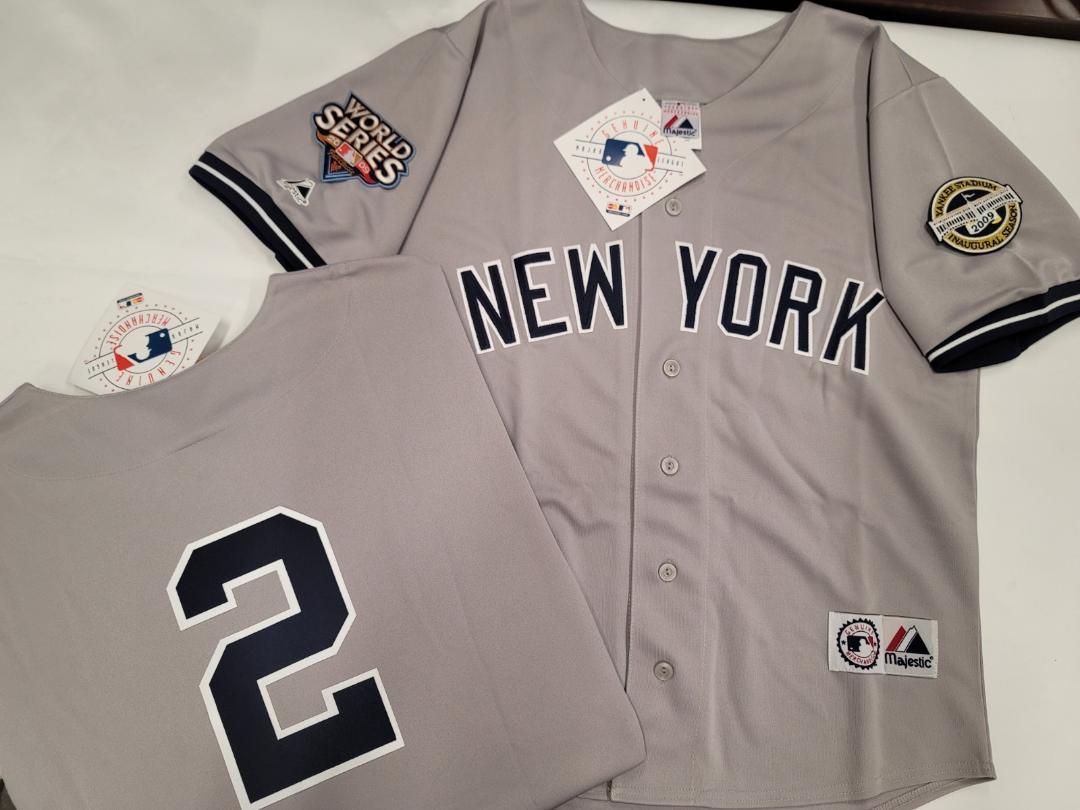 Majestic New York Yankees DEREK JETER 2009 World Series Baseball JERSEY GRAY