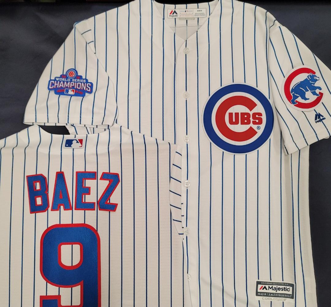 Majestic Chicago Cubs JAVIER BAEZ 2016 World Series Baseball Jersey WHITE P/S