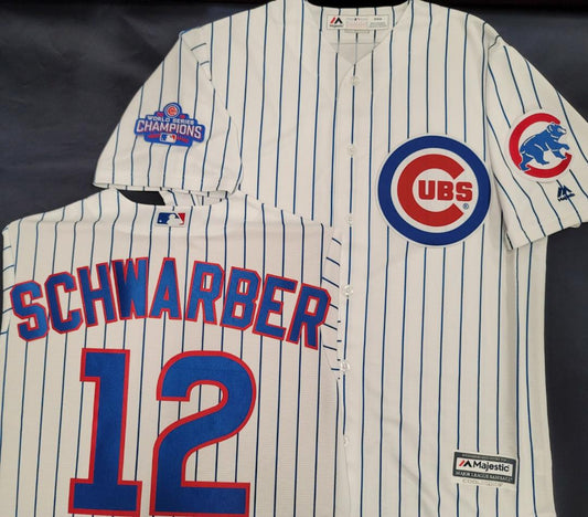 Majestic Chicago Cubs KYLE SCHWARBER 2016 World Series Baseball Jersey WHITE P/S