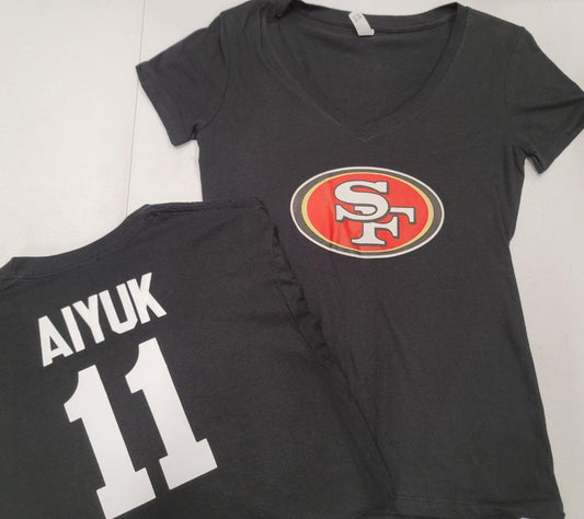 NFL Team Apparel Womens San Francisco 49ers BRANDON AIYUK V-Neck Football Shirt BLACK
