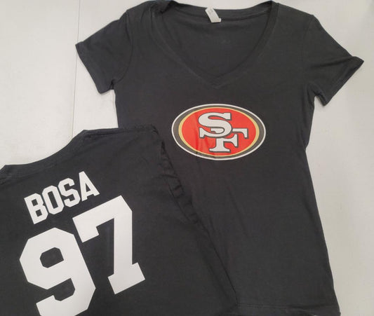 NFL Team Apparel Womens San Francisco 49ers NICK BOSA V-Neck Football Shirt BLACK