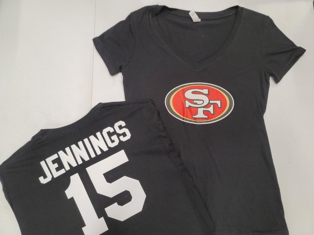NFL Team Apparel Womens San Francisco 49ers JAUAN JENNINGS V-Neck Football Shirt BLACK