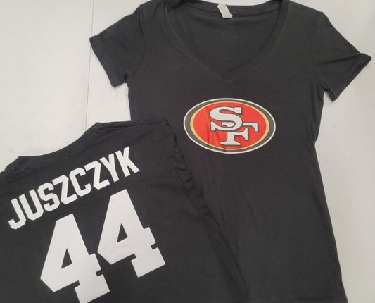 NFL Team Apparel Womens San Francisco 49ers KYLE JUSZCZYK V-Neck Football Shirt BLACK