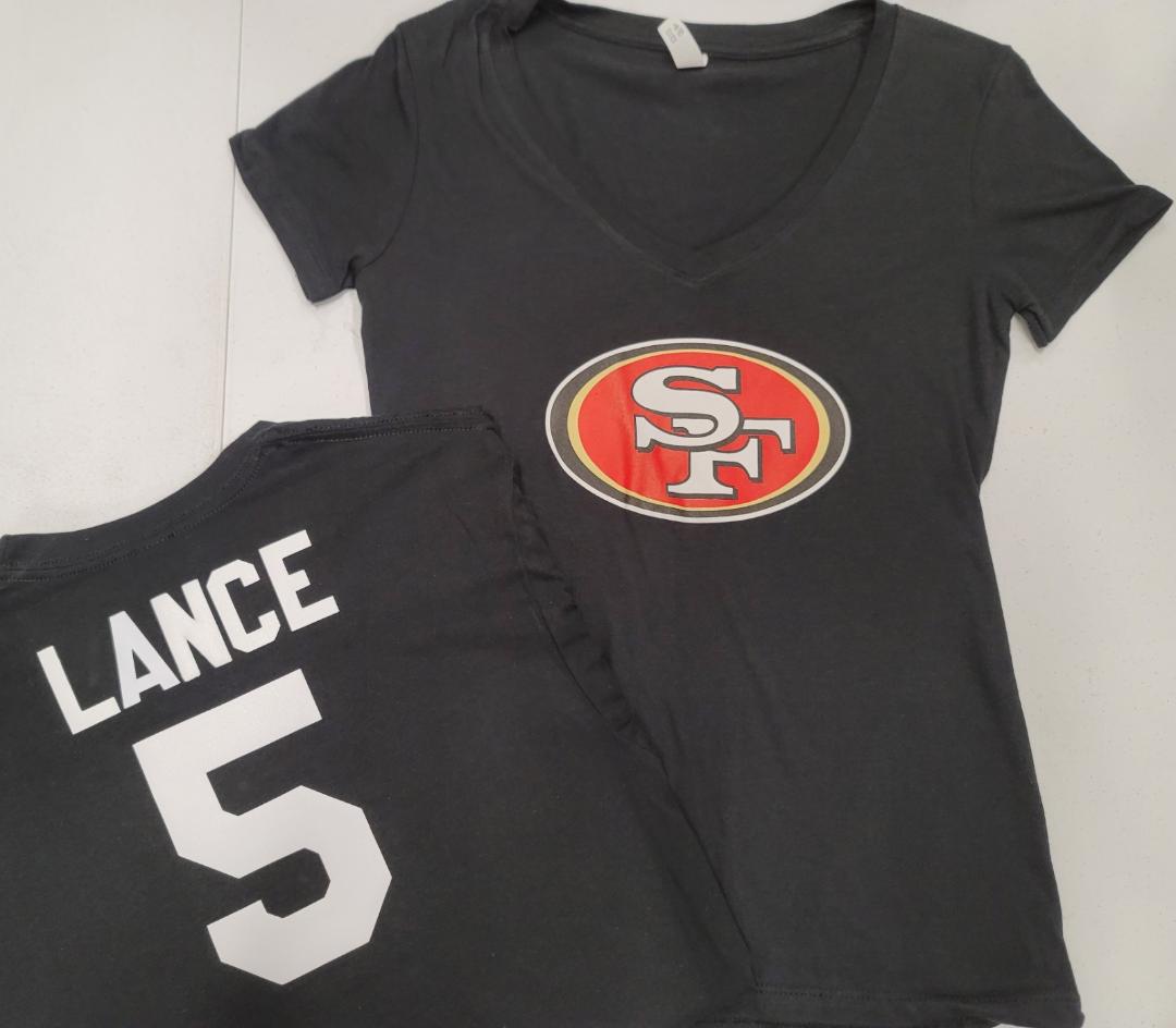 NFL Team Apparel Womens San Francisco 49ers TREY LANCE V-Neck Football Shirt BLACK