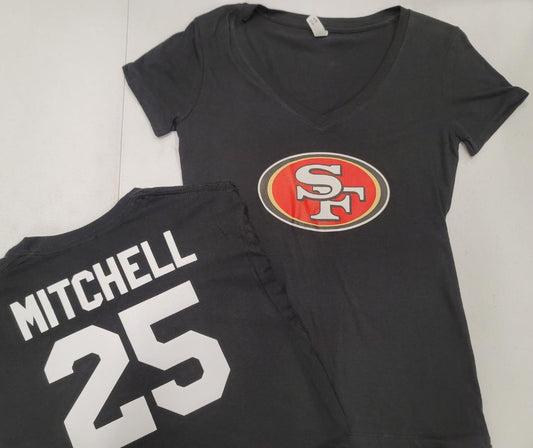 NFL Team Apparel Womens San Francisco 49ers ELIJAH MITCHELL V-Neck Football Shirt BLACK
