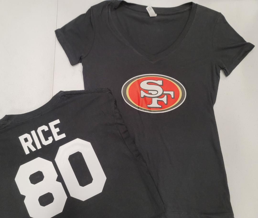 NFL Team Apparel Womens San Francisco 49ers JERRY RICE V-Neck Football Shirt BLACK