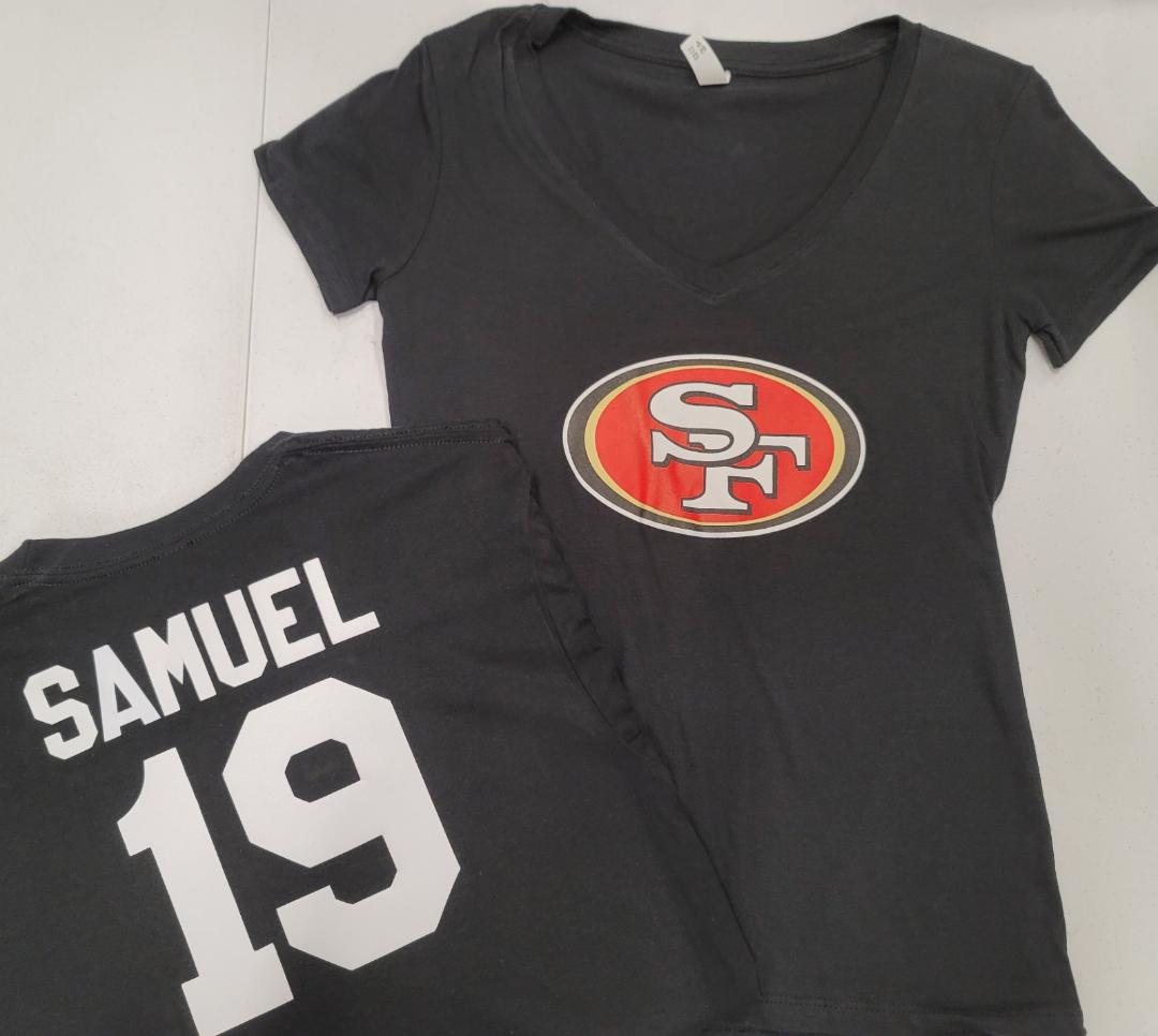 NFL Team Apparel Womens San Francisco 49ers DEEBO SAMUEL V-Neck Football Shirt BLACK