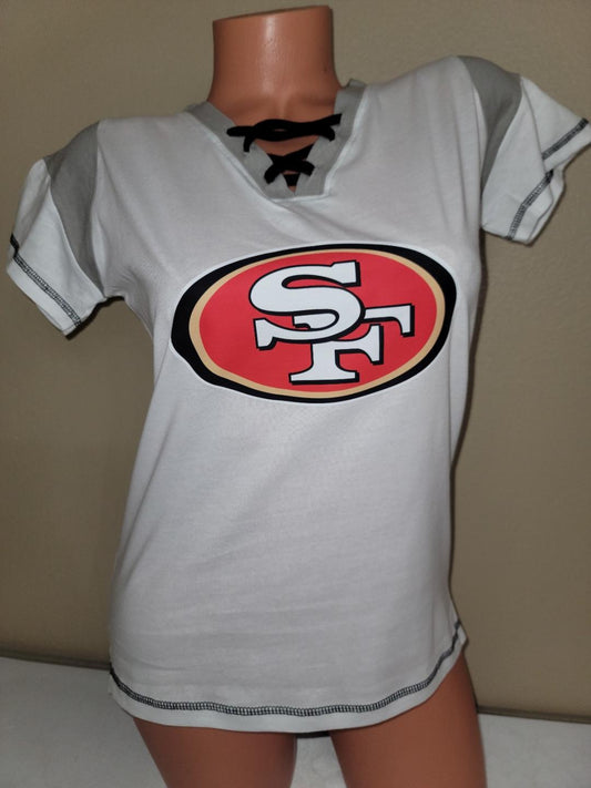Womens Ladies NFL Team Apparel SAN FRANCISCO 49ers "Laces" Football Jersey SHIRT White