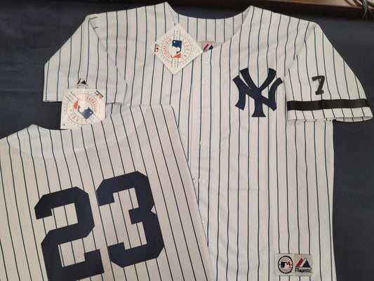 Majestic New York Yankees DON MATTINGLY 1995 Baseball JERSEY White P/S w/#7 (Mantle)