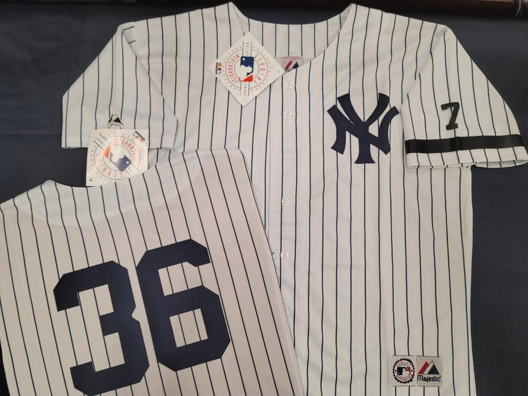 Majestic New York Yankees DAVID CONE 1995 Baseball JERSEY White P/S w/#7 (Mantle)