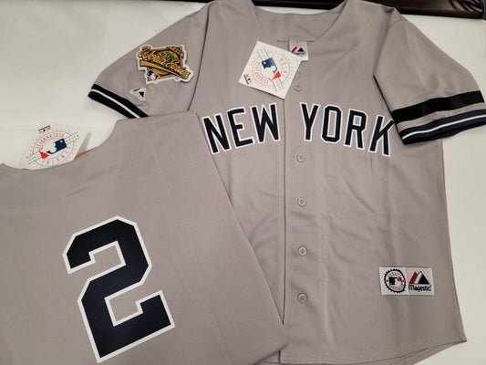 Majestic New York Yankees DEREK JETER 1996 World Series Baseball Jersey GREY (Mel Stottlemyre)