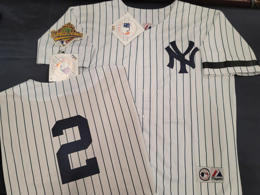 Majestic New York Yankees DEREK JETER 1996 World Series Baseball JERSEY White P/S (Mel Stottlemyre)
