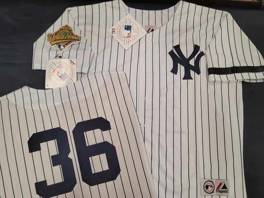 Majestic New York Yankees DAVID CONE 1996 World Series Baseball JERSEY White P/S (Mel Stottlemyre)