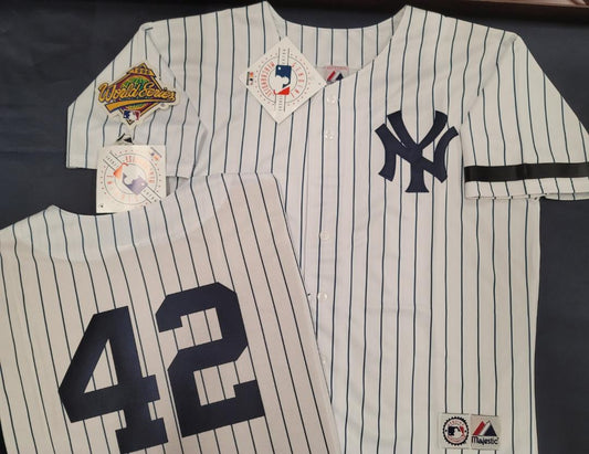 Majestic New York Yankees MARIANO RIVERA 1996 World Series Baseball JERSEY White P/S (Mel Stottlemyre)