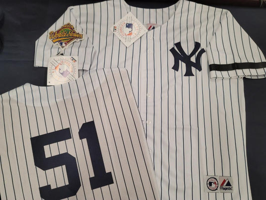 Majestic New York Yankees BERNIE WILLIAMS 1996 World Series Baseball JERSEY White P/S (Mel Stottlemyre)