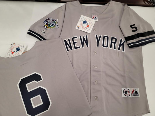 Majestic New York Yankees JOE TORRE 1999 World Series Baseball Jersey GRAY (#5 Joe DiMaggio)