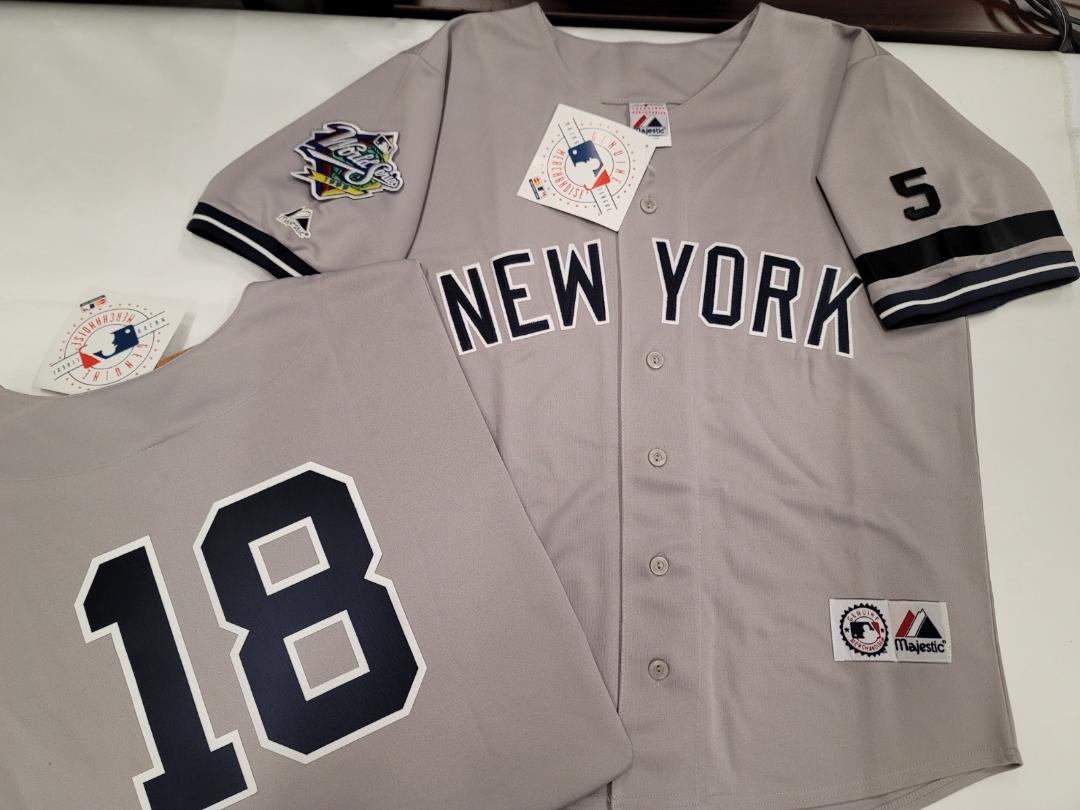 Majestic New York Yankees SCOTT BROSIUS 1999 World Series Baseball Jersey GRAY (#5 Joe DiMaggio)