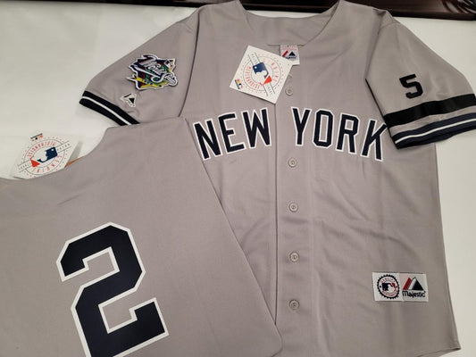 Majestic New York Yankees DEREK JETER 1999 World Series Baseball Jersey GRAY (#5 Joe DiMaggio)