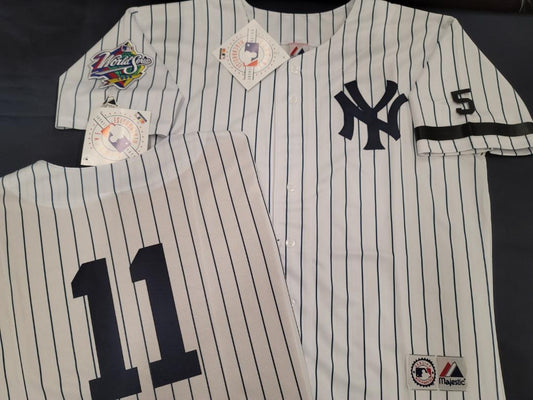 Majestic New York Yankees CHUCK KNOBLAUCH 1999 World Series Baseball JERSEY White P/S (#5 Joe DiMaggio)