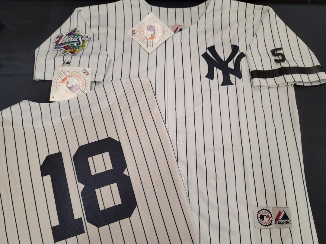 Majestic New York Yankees SCOTT BROSIUS 1999 World Series Baseball JERSEY White P/S (#5 Joe DiMaggio)