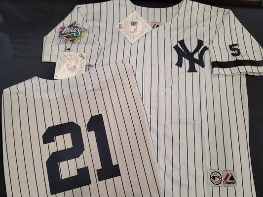 Majestic New York Yankees PAUL O'NEILL 1999 World Series Baseball JERSEY White P/S (#5 Joe DiMaggio)