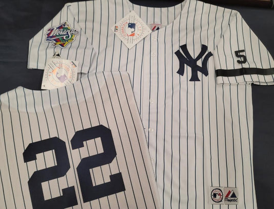 Majestic New York Yankees ROGER CLEMENS 1999 World Series Baseball JERSEY White P/S (#5 Joe DiMaggio)