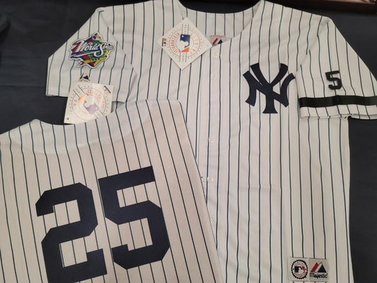 Majestic New York Yankees JOE GIRARDI 1999 World Series Baseball JERSEY White P/S (#5 Joe DiMaggio)