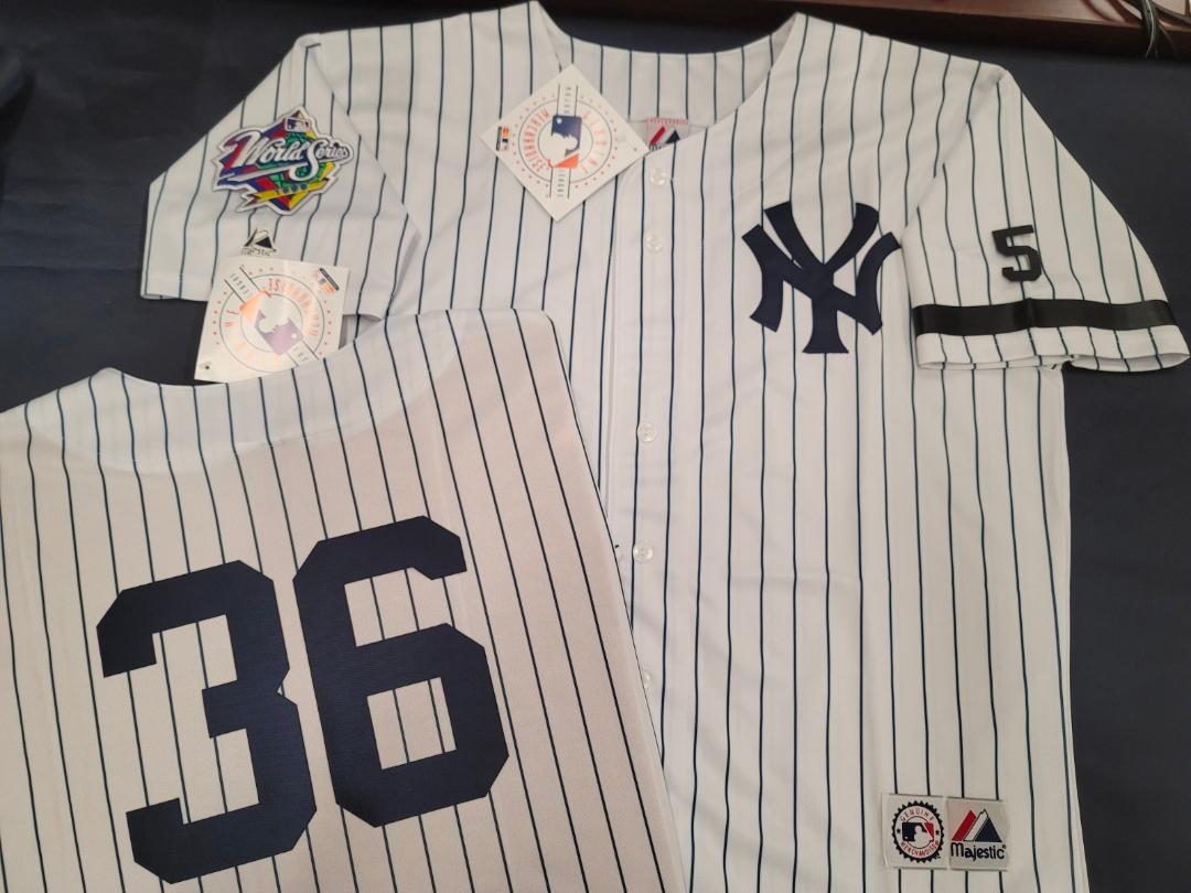 Majestic New York Yankees DAVID CONE 1999 World Series Baseball JERSEY White P/S (#5 Joe DiMaggio)