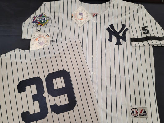 Majestic New York Yankees DARRYL STRAWBERRY 1999 World Series Baseball JERSEY White P/S (#5 Joe DiMaggio)