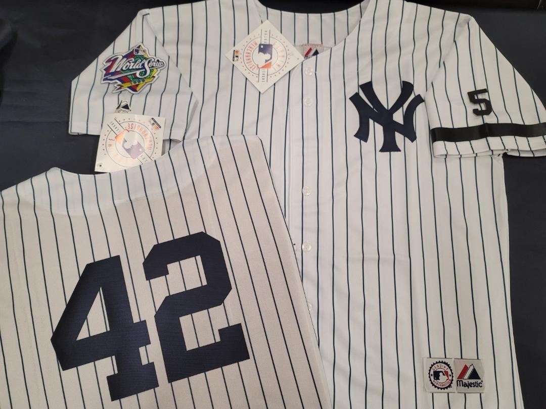 Majestic New York Yankees MARIANO RIVERA 1999 World Series Baseball JERSEY White P/S (#5 Joe DiMaggio)