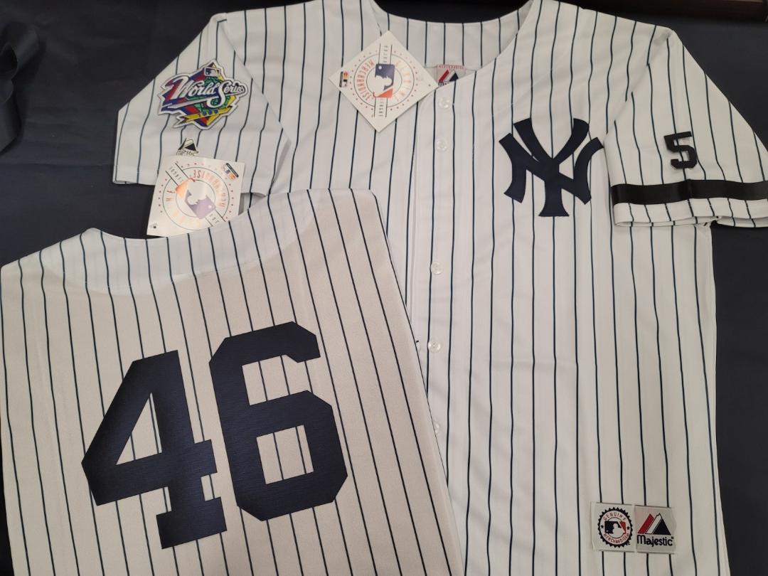 Majestic New York Yankees ANDY PETTITTE 1999 World Series Baseball JERSEY White P/S (#5 Joe DiMaggio)