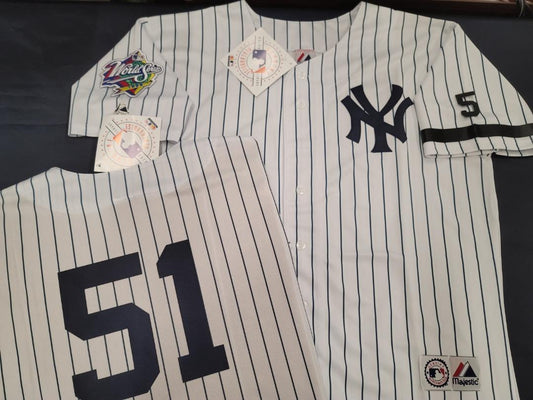 Majestic New York Yankees BERNIE WILLIAMS 1999 World Series Baseball JERSEY White P/S (#5 Joe DiMaggio)