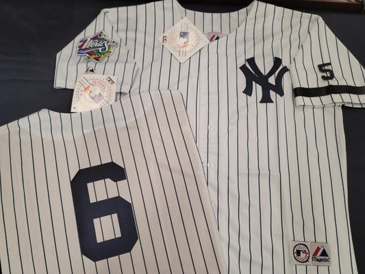 Majestic New York Yankees JOE TORRE 1999 World Series Baseball JERSEY White P/S (#5 Joe DiMaggio)
