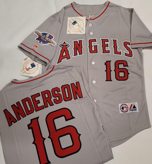Majestic Anaheim Angels GARRETT ANDERSON 2002 World Series Baseball Jersey GRAY