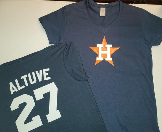 MLB Team Apparel Womens Houston Astros JOSE ALTUVE V-Neck Baseball Shirt NAVY