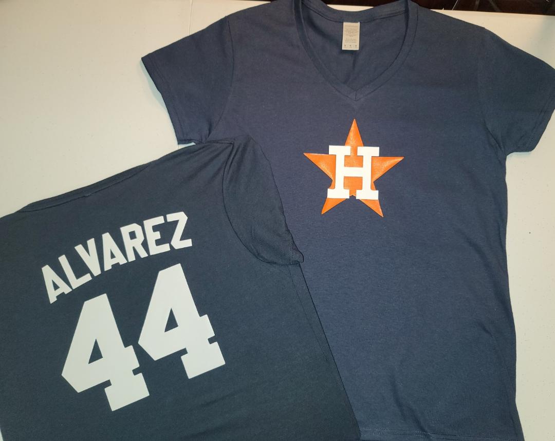 MLB Team Apparel Womens Houston Astros YORDAN ALVAREZ V-Neck Baseball Shirt NAVY