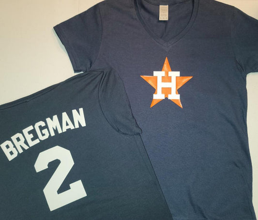 MLB Team Apparel Womens Houston Astros ALEX BREGMAN V-Neck Baseball Shirt NAVY