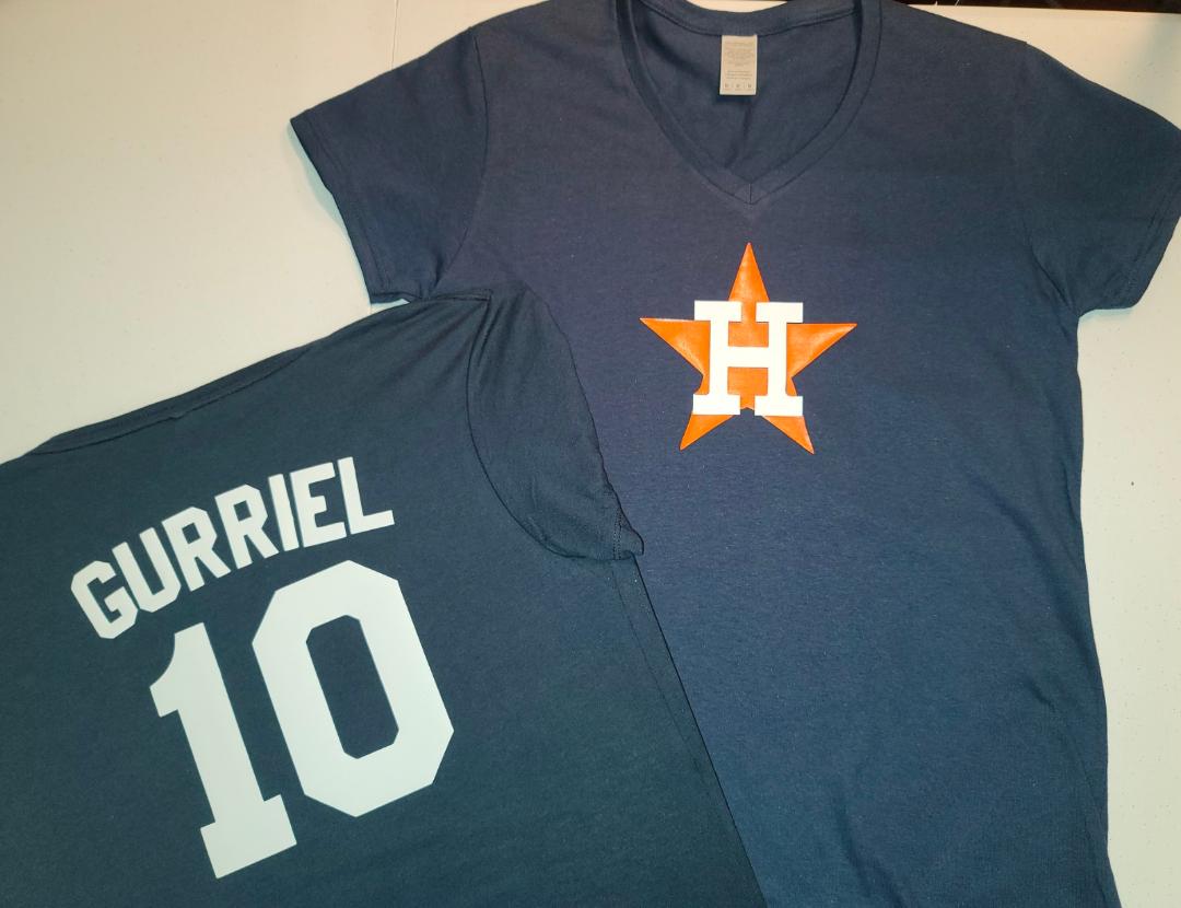 MLB Team Apparel Womens Houston Astros YULI GURRIEL V-Neck Baseball Shirt NAVY